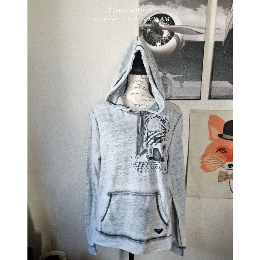 Y2K Roxy grey-washed pullover vintage hoodie Women's Size L